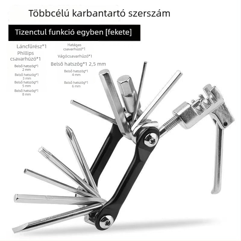 Kiváló minőségű acélból készült kerékpárjavító eszköz készlet – többfunkciós készlet hex kulcsokkal és láncvágóval