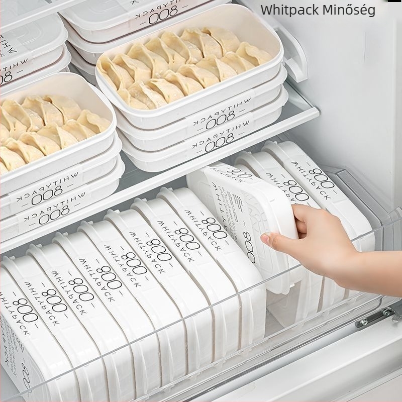 Dumpling és wonton tároló doboz, élelmiszer-minőségű PP anyagból, egymásra tehető, folyadéklevezető funkcióval