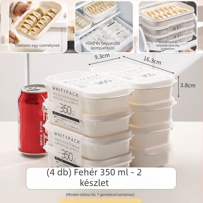 Dumpling és wonton tároló doboz, élelmiszer-minőségű PP anyagból, egymásra tehető, folyadéklevezető funkcióval