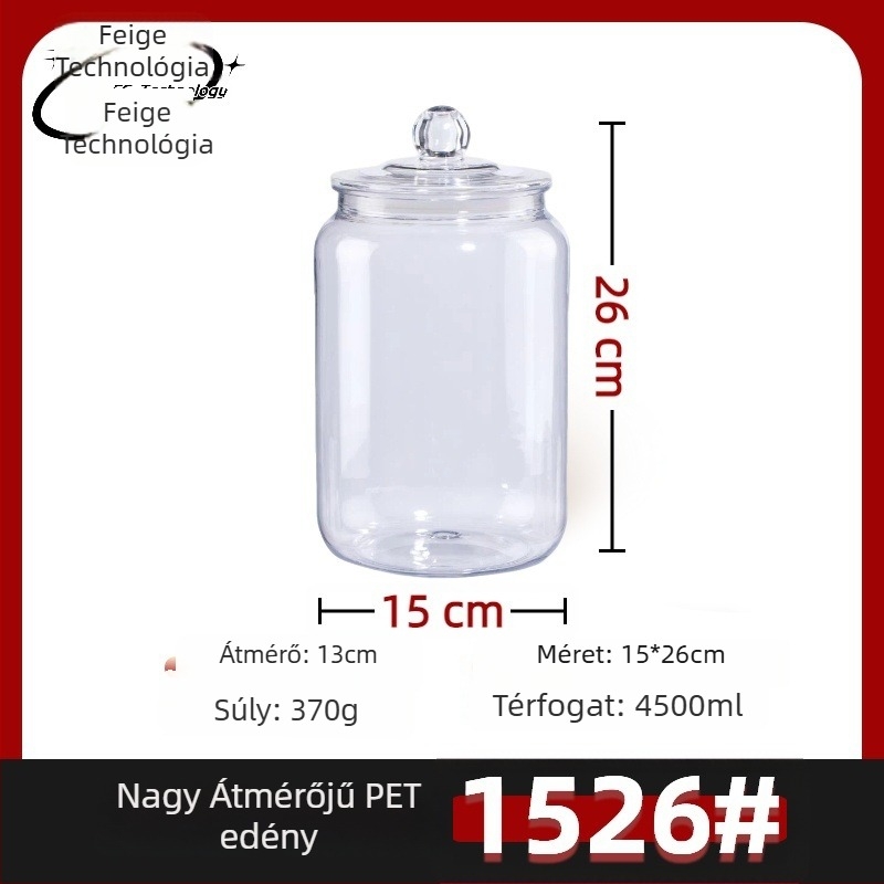 PET műanyag tárolóüveg szilikon gyűrűs fedéllel, blow molding technológiával készítve, kapacitás 4000–8000 ml