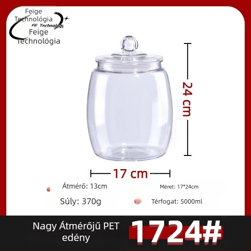 PET műanyag tárolóüveg szilikon gyűrűs fedéllel, blow molding technológiával készítve, kapacitás 4000–8000 ml