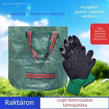 Kertészeti három részes készlet: PP szövött levélzsákok, szemeteszsákok és védőkesztyűk, nagy kapacitású tároló