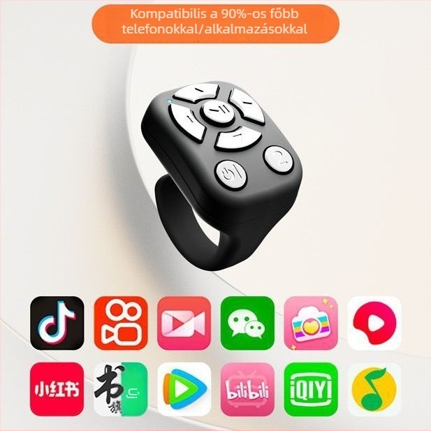 Bluetooth gyűrűs távirányító selfie- és zoom kamerához, modell J6PRO, ABS anyag, 40mAh akkumulátor, 10 m vezeték nélküli hatótáv, Micro interfész