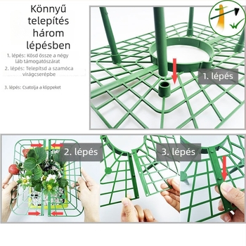 Műanyag virágtartó állvány négyszögletes tálcával – növények támogatása és dőlés elleni védelem