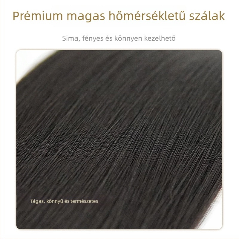 Női paróka – hosszú, egyenes haj, tea-barna árnyalatban, realisztikus megjelenésű, láthatatlan, varrat nélküli középső part, mindennapi viseléshez