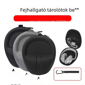 Sony WH-1000XM6 fejhallgató tok, hordozható nyakpánttal, ütésálló tároló, műbőr külső, textil kivitel