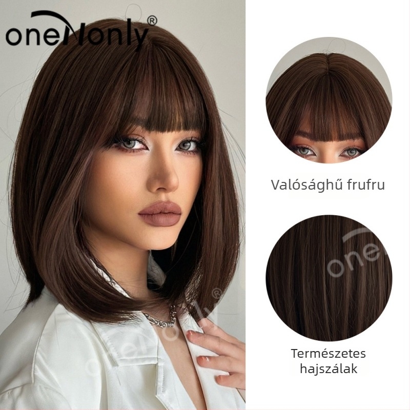 Női paróka, rövid egyenes haj, qi frufru, házi selyem rostból, modell ss189