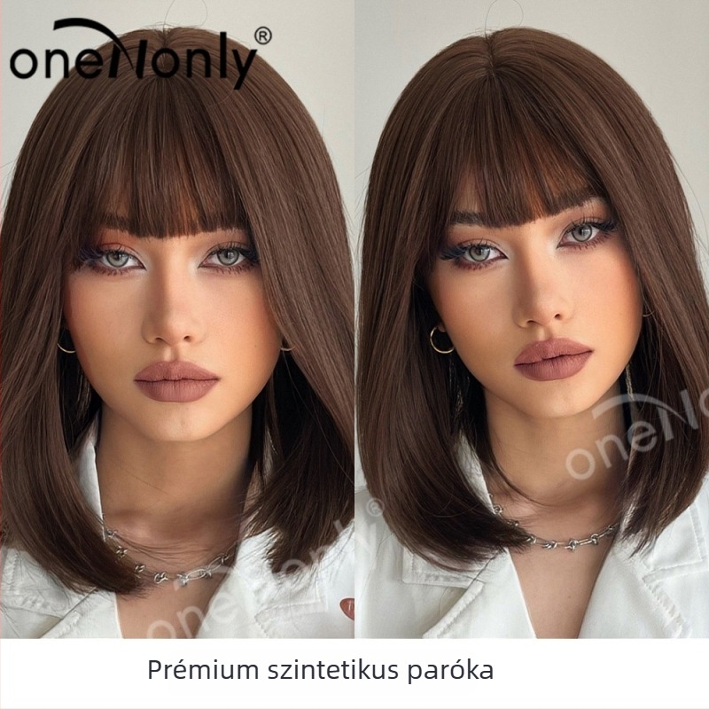 Női paróka, rövid egyenes haj, qi frufru, házi selyem rostból, modell ss189