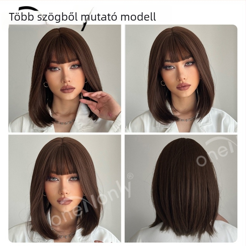 Női paróka, rövid egyenes haj, qi frufru, házi selyem rostból, modell ss189