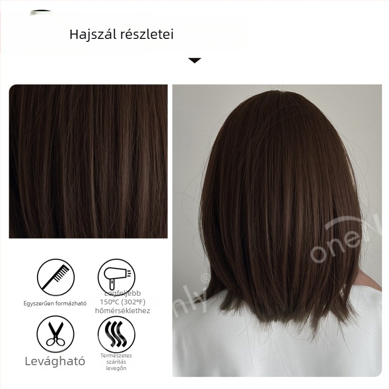 Női paróka, rövid egyenes haj, qi frufru, házi selyem rostból, modell ss189