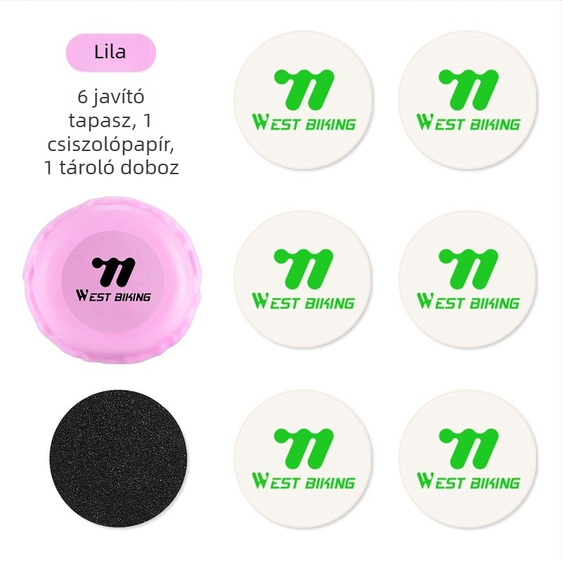 Kerékpár belső gumi javító készlet – ragasztó nélkül, puha gumi, West biking márka, licencelhető magáncímkézés