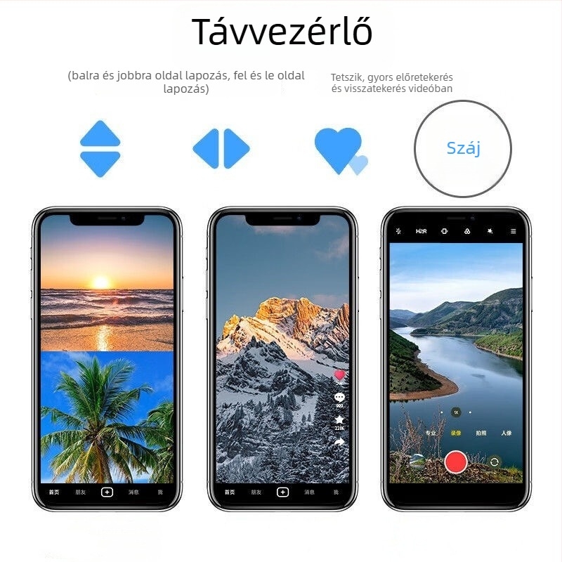 Hordozható Bluetoothos selfie-távirányító okostelefonokhoz – zárvezérlés, videó lapozás, vezeték nélküli működés