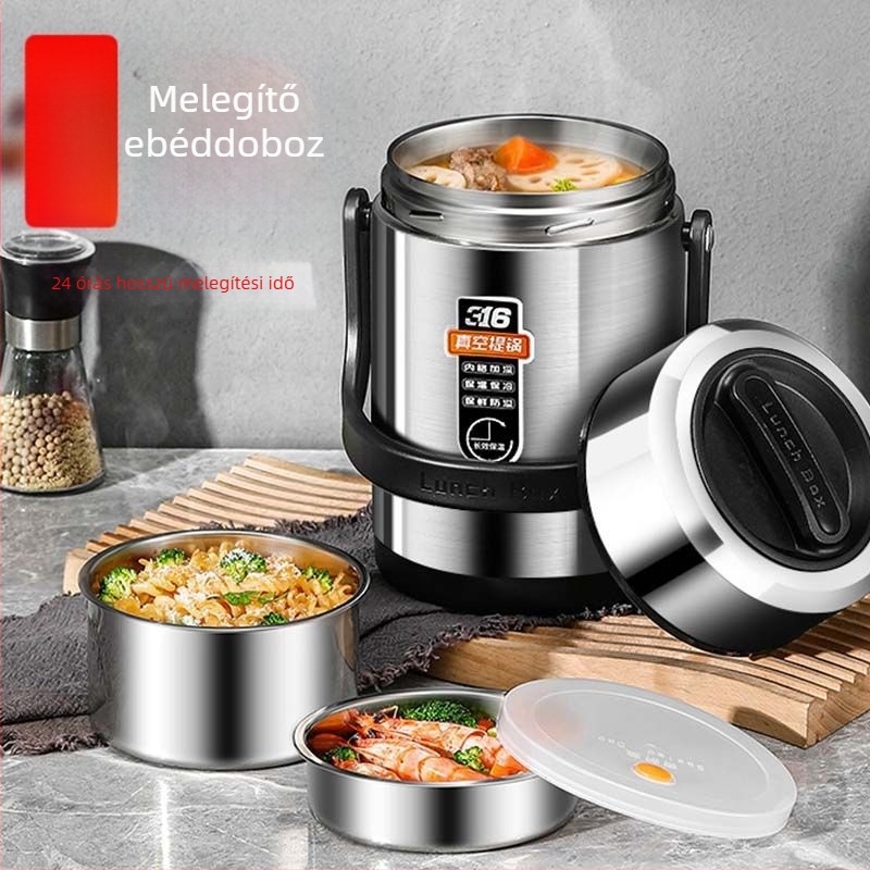 304 rozsdamentes acél ebédes doboz, hengeres, mikrohullámú sütőben használható, egy rétegű