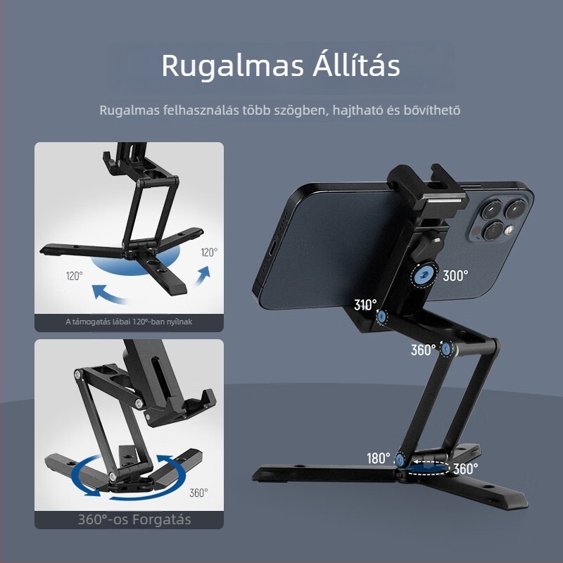 Alumíniumötvözet asztali mágneses telefontartó, 360° vízszintes és függőleges forgás, tömeg 133 g, univerzális okostelefonokhoz