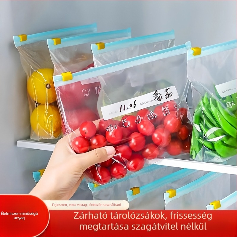 D0117 Háztartási hűtő- és fagyasztóhoz zárható tasakok, cipzáras tároló tasakok gyümölcsök és uzsonnák számára