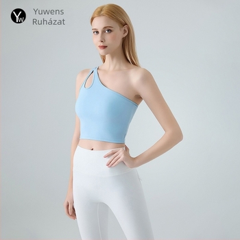 Női egyvállas keresztpántos sportos felső, teljes kosaras formázott kialakítással, gyorsan száradó nylon-elasztán anyag (78% nylon, 22% elasztán), alkalmas futásra, edzésre és jógára.