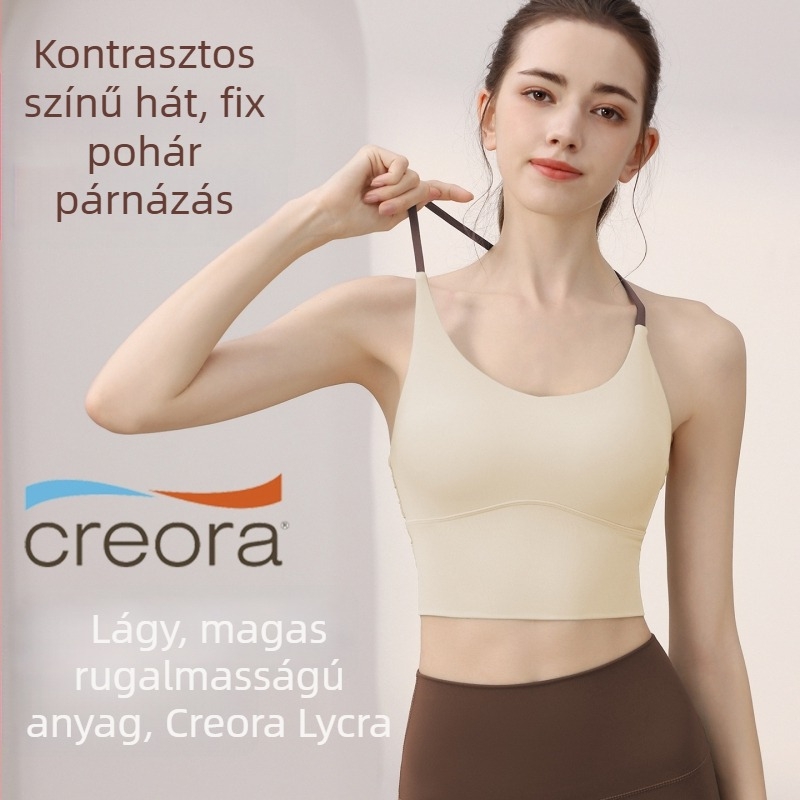 Női sportmelltartó-top — Nylon 80% / Spandex 20%; nedvességelnyelés, gyors száradás, magas elasztikusság, haskontroll, beépített párnázás