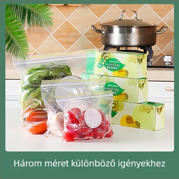 Háztartási vastagított, átlátszó élelmiszer-tároló tasak, lezárható, gyümölcsök és zöldségek számára