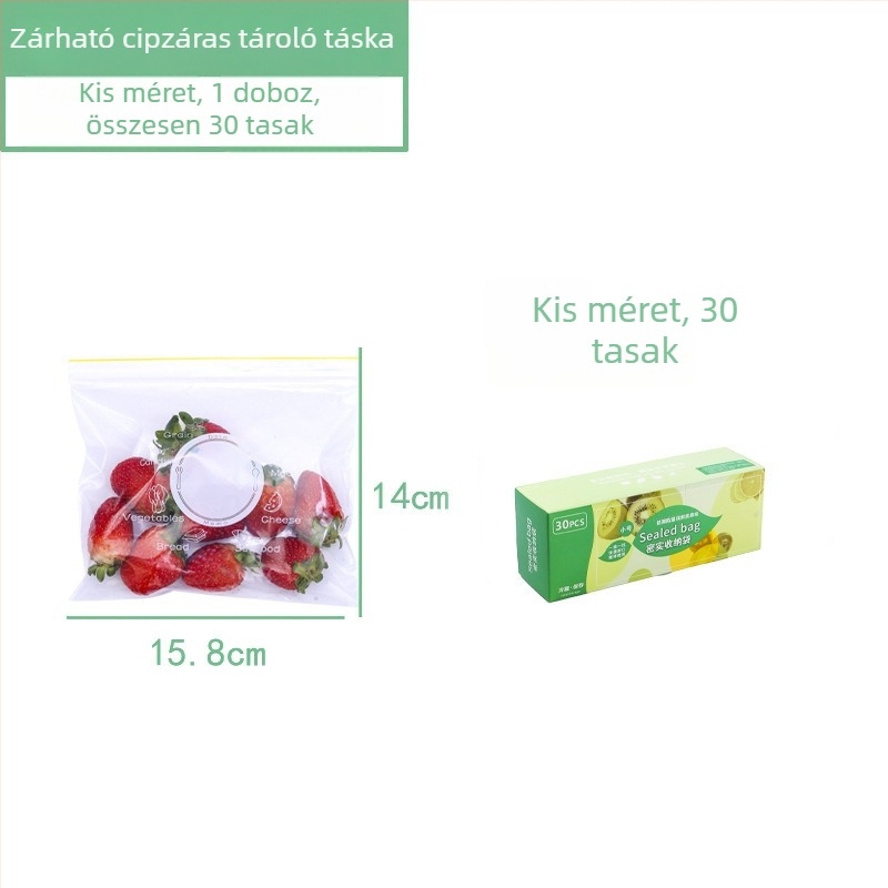 Háztartási vastagított, átlátszó élelmiszer-tároló tasak, lezárható, gyümölcsök és zöldségek számára