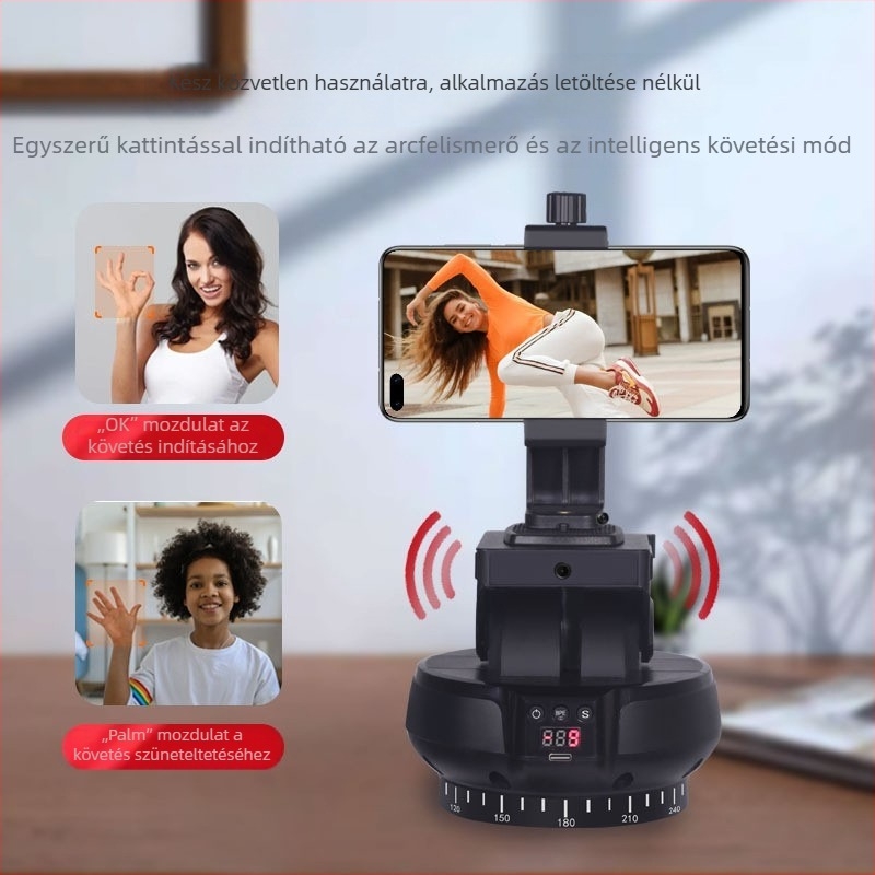 Arckövető Gimbal DSLR/Mirrorless kamerákhoz, okostelefonhoz és GoPro-hoz – távirányítás, 1/4-inch csavaros rögzítés, vízszintes 230°, függőleges 70°, tömeg 0.8 kg