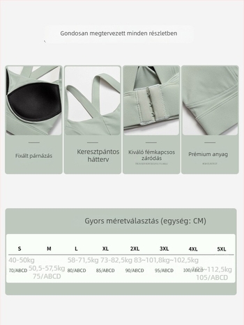 Formázott 3/4-es kosárú sportmelltartó, rögzített dupla vállpántok, hátul három sor kapocs, fő anyag nylon keverék, bélés spandex