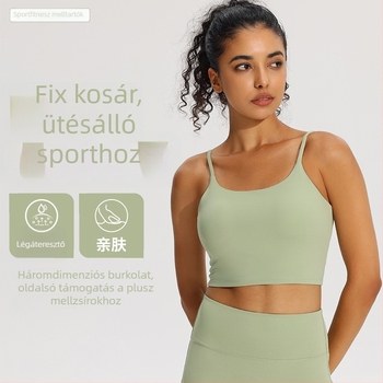 Női sportmelltartó, légáteresztő anyag, vékony pántok, gyorsan száradó, teljes kosár középmagos formázással (75% nylon, 25% spandex; fix kettős pántok; drót nélküli)