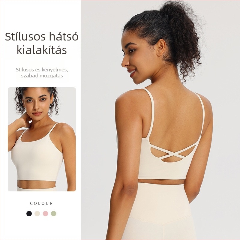 Női sportmelltartó, légáteresztő anyag, vékony pántok, gyorsan száradó, teljes kosár középmagos formázással (75% nylon, 25% spandex; fix kettős pántok; drót nélküli)