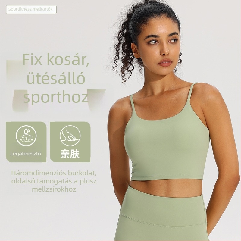 Női sportmelltartó, légáteresztő anyag, vékony pántok, gyorsan száradó, teljes kosár középmagos formázással (75% nylon, 25% spandex; fix kettős pántok; drót nélküli)