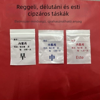 PE anyagú önzáró gyógyszer-táska dozi rekeszekkel: reggel, délelőtt és este; egyszer használható, hordozható és írható kapszuláknak