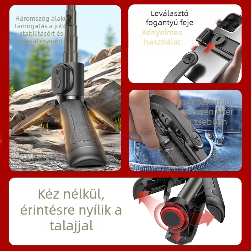 Selfie-stick tripod Bluetooth távirányítóval és LED világítással, alumíniumötvözet, modell TT21