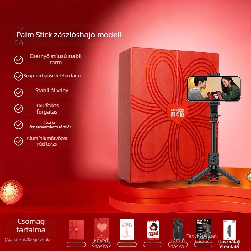 Selfie-stick tripod Bluetooth távirányítóval és LED világítással, alumíniumötvözet, modell TT21