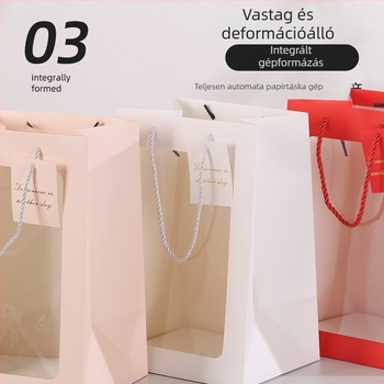 Ablakos ajándéktáska fehér kartonból — nyomtatott, testreszabható jubileumokra