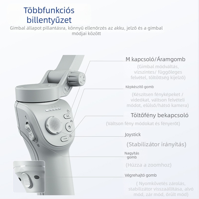 Kézben tartható 3-tengelyes telefonstabilizáló gimbal arcfelismeréssel, Bluetooth és távvezérlővel
