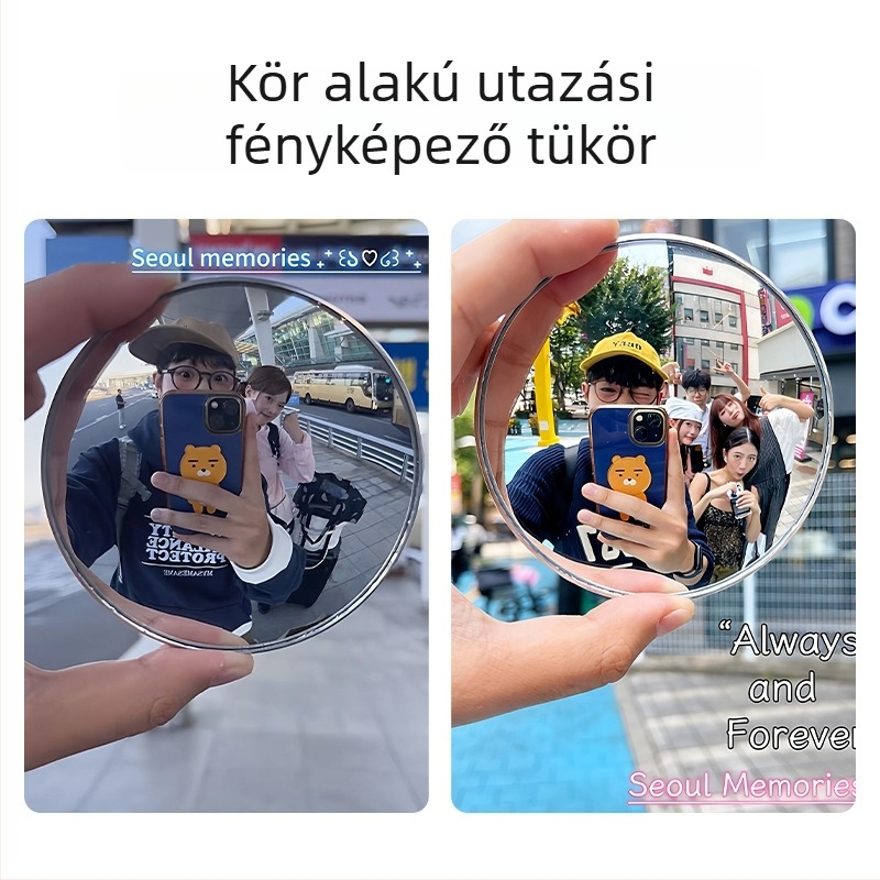 Kézi konvex tükör utazási fotózáshoz – kör alakú tükör, műanyag keret, üveglencse, széles látószögű selfie eszköz