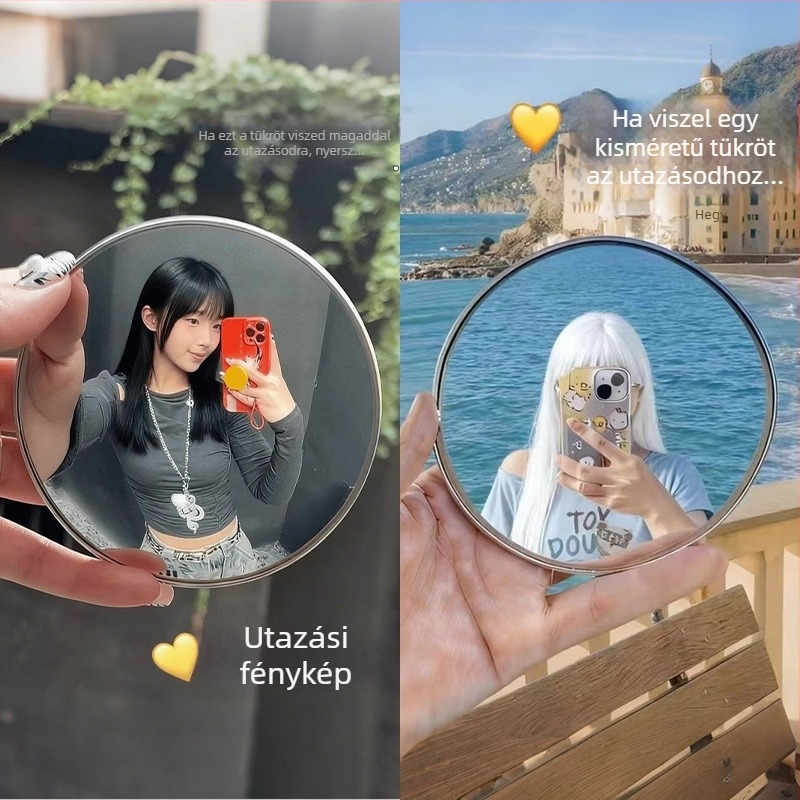 Kézi konvex tükör utazási fotózáshoz – kör alakú tükör, műanyag keret, üveglencse, széles látószögű selfie eszköz