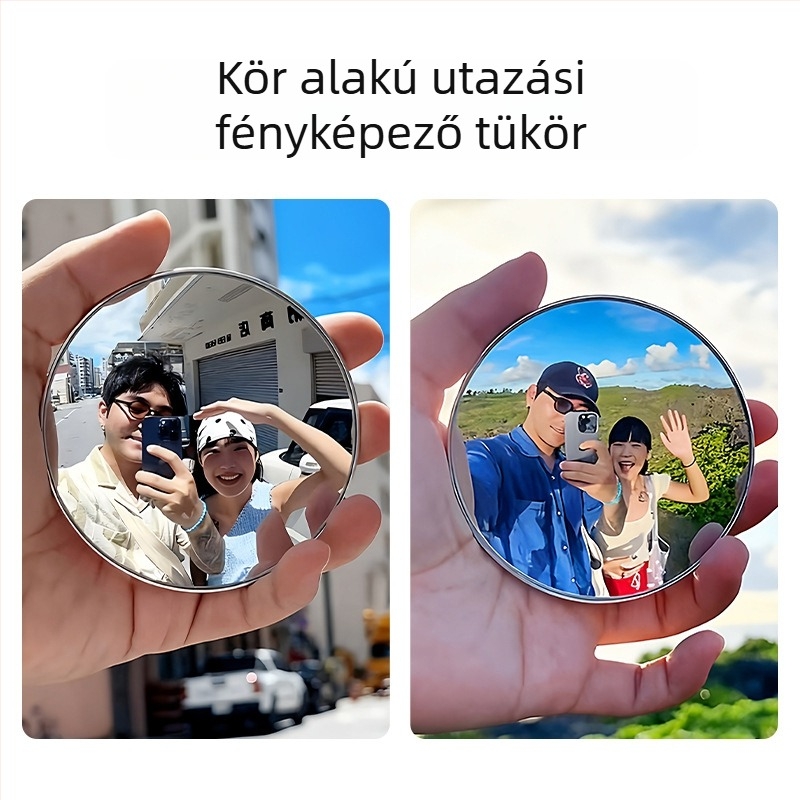 Kézi konvex tükör utazási fotózáshoz – kör alakú tükör, műanyag keret, üveglencse, széles látószögű selfie eszköz