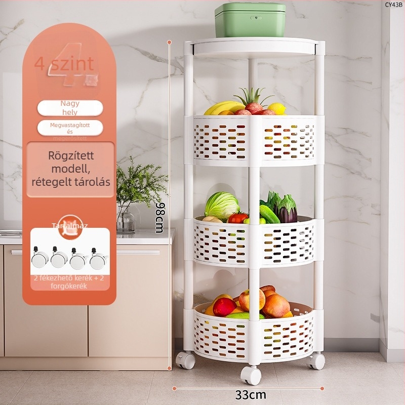 Forgó, szabadon álló 6-szintes tároló állvány nassolnivalók és zöldségek számára, mozgatható, modern minimalista dizájn