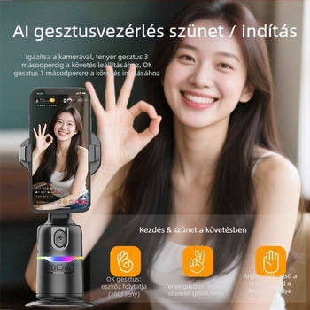 Okostelefonhoz készült AI-alapú emberkövető gimball, 360° panorámás felvétel, távirányító, Bluetooth, beépített fény