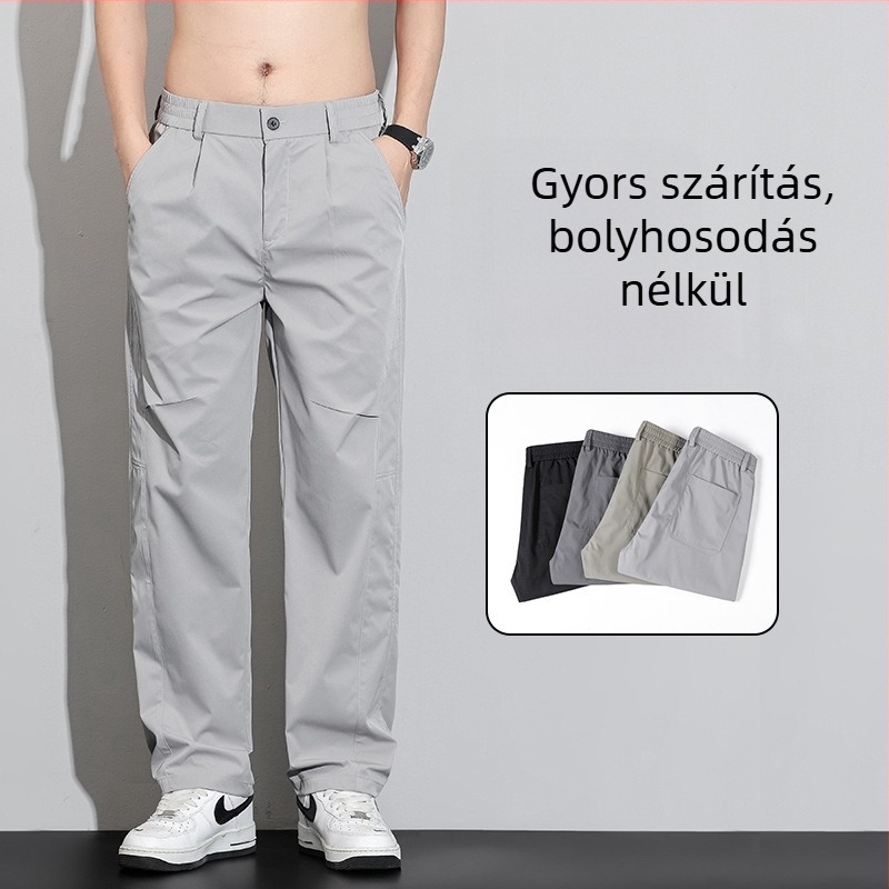 Férfiaknak szabadidő-munkaruha nadrág, lazán szabott, egyenes szabású, gyorsan száradó, koreai stílus