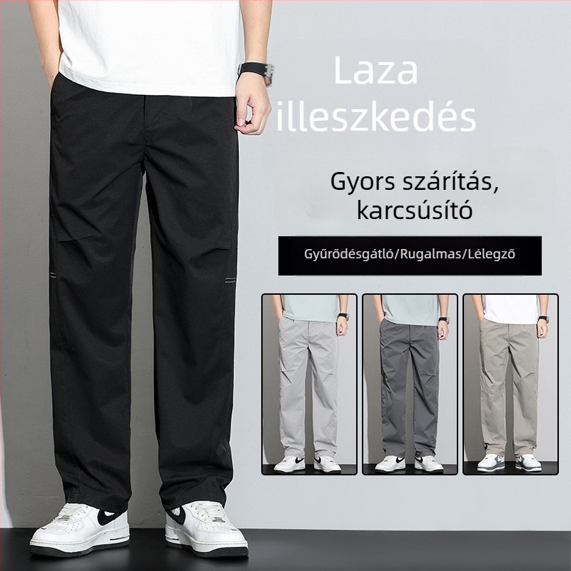 Férfiaknak szabadidő-munkaruha nadrág, lazán szabott, egyenes szabású, gyorsan száradó, koreai stílus