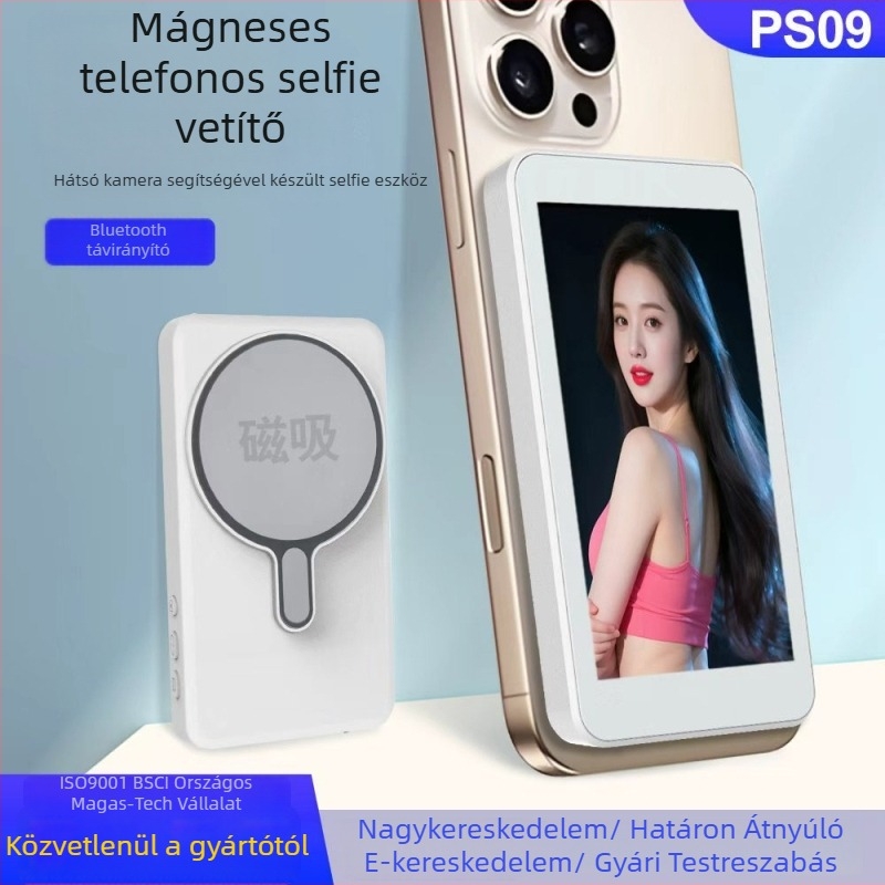Mágneses hátsó képernyő-projektor mobiltelefonhoz – Selfie kijelző, ABS, Bluetooth, távirányítóval, testreszabható, kompatibil Android, iPhone 16 és Huawei