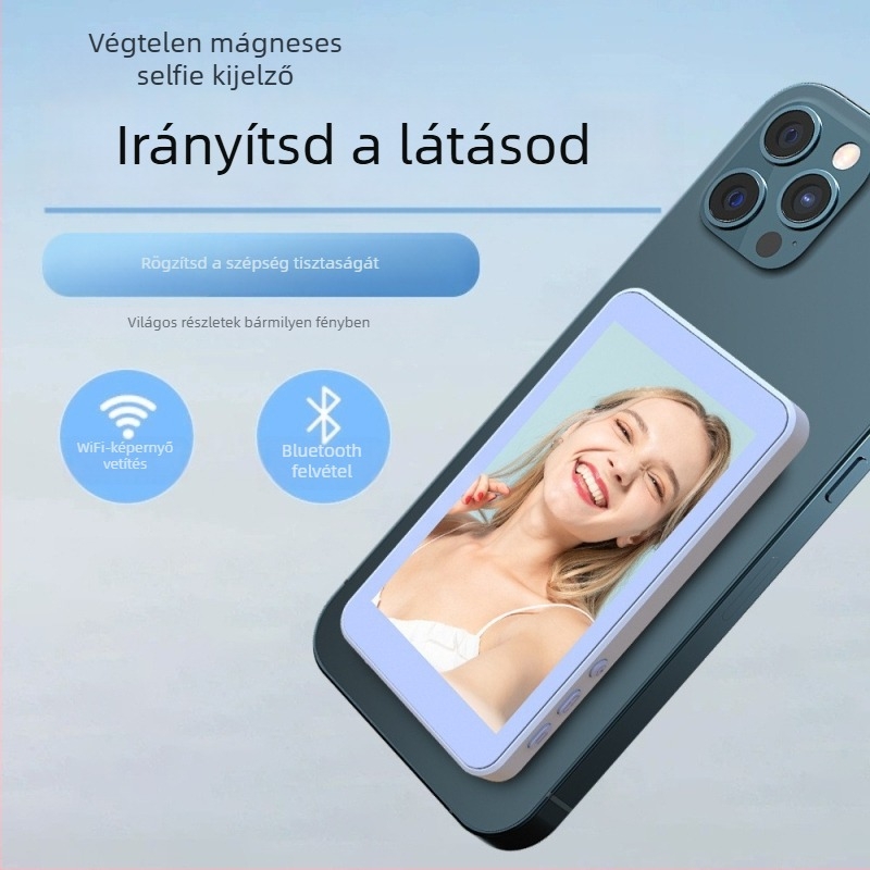 Mágneses hátsó képernyő-projektor mobiltelefonhoz – Selfie kijelző, ABS, Bluetooth, távirányítóval, testreszabható, kompatibil Android, iPhone 16 és Huawei