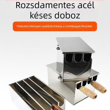 Rozsdamentes acél kés tartó, mozgatható, téglalap alakú kialakítás