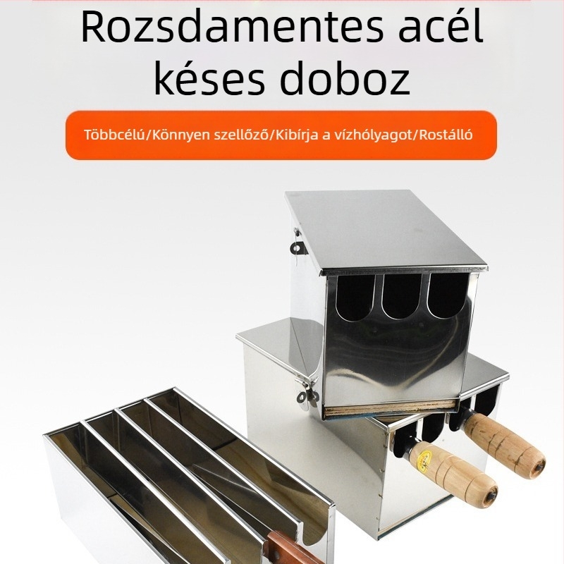 Rozsdamentes acél kés tartó, mozgatható, téglalap alakú kialakítás
