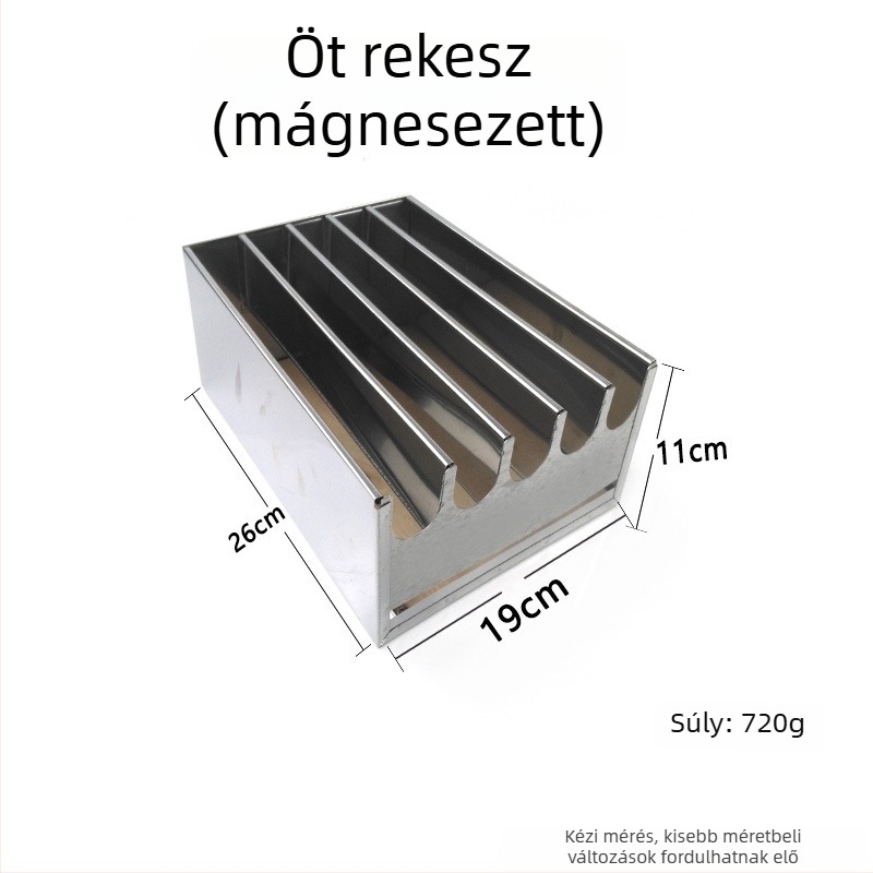 Rozsdamentes acél kés tartó, mozgatható, téglalap alakú kialakítás