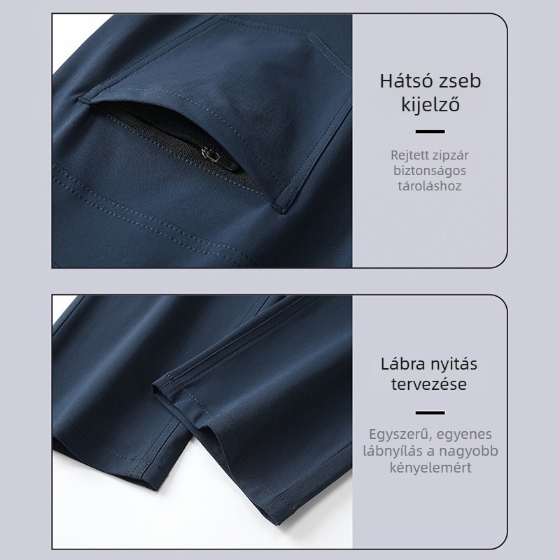 Férfi casual/munka nadrág, lélegző poliészter anyag, egyenes szabás, középmagas derék, cipzáras.