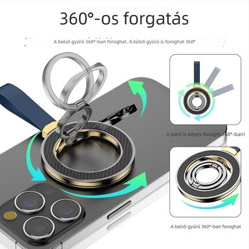Teljesen fémből készült összecsukható mágneses telefon-tartó gyűrűvel, 360°-os forgatás