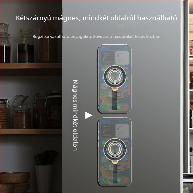 Teljesen fémből készült összecsukható mágneses telefon-tartó gyűrűvel, 360°-os forgatás