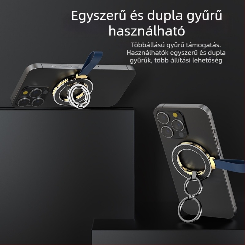Teljesen fémből készült összecsukható mágneses telefon-tartó gyűrűvel, 360°-os forgatás