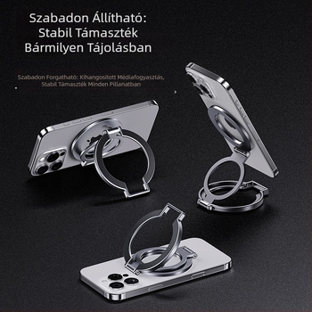 Alumíniumötvözetű mágneses telefontartó MagSafe, kétoldalas, forgatható asztali állvánnyal és összecsukható gyűrűvel
